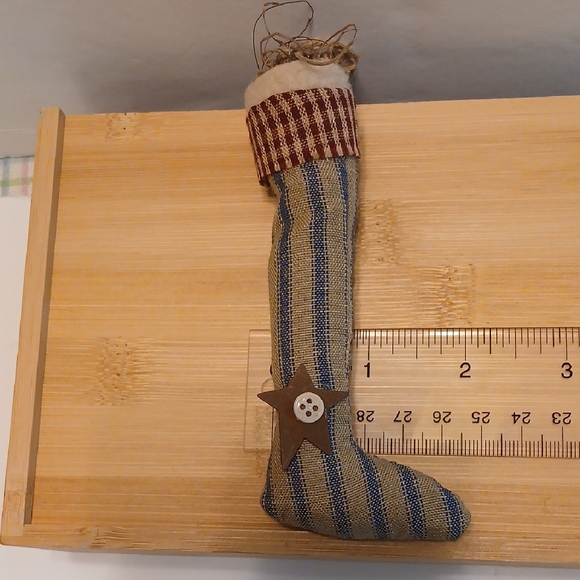 4 Rustic Striped Primitive Stocking Ornaments - Picture 3 of 11